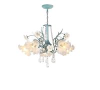 Lustre à Pampilles en Cristal à Fleurs Moderne pour Salon, Salle à Manger, Verre Laiteux, Style campagnard français, Bleu, Grand plafonnier Vintage, Suspension pour Chambre à Coucher, Cuisine, î