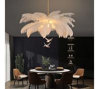 Lustre à plumes LED moderne, luminaire suspendu pour salle à manger, salon, chambre de filles, grande plume d'autruche blanche, plafonnier suspendu, 3 lumières, matériau en aluminium 80x80x48cm