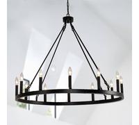 Lustre à Roue De Chariot De Style Bougie Noir 12 Lumières, Lustre à Roue De Chariot Rond Luminaires De Porche Extérieur, Lustres Modernes à Roues De Chariot pour L, Black, 12-Lights