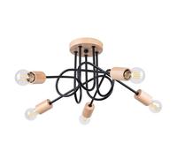 Lustre Acier Noir/Bois Naturel E27 5 Ember