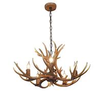 SZITW Lustre américain en bois de cerf, personnalité créative, lampe de magasin de vêtements, vent industriel, salon, salle à manger, chambre à coucher, lustre rétro en bois (6 têtes)