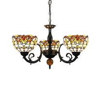 Lustre Art Vintage Style Tiffany Vitrail Lustre à 3 Bras avec Abat-Jour Baroque de 8 Pouces Lampe à Suspension de Plafond pour Chambre à Coucher Salle à Manger Décor Luminaire, 110-240 V, E27, 40 W