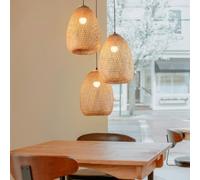Lustre Bambou 3 Lumières Vintage Suspension Table À Manger Lampe Suspendue Bohème Tressée Abat-jour Rétro En Rotin E27 Plafonnier Pour Chambre À Coucher Salon Salle À Manger Cuisine Couloir(Color:E)