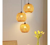 Lustre Bambou 3 Lumières Vintage Suspension Table À Manger Lampe Suspendue Bohème Tressée Abat-Jour Rétro en Rotin E27 Plafonnier pour Chambre À Coucher Salon Salle À Manger Cuisine Couloir(Color:B)