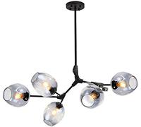 Lustre Boule en Verre Nordique E27 réglable Noir Mat Spoutnik, luminaire Suspendu E26 à Branches soufflées à la Main, 200 cm, éclairage Globe Milieu du siècle pour Salon et Salle à Manger