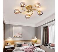 Lustre Boule en Verre Nordique, plafonnier Spoutnik 5 lumières en métal Noir/doré, Suspension Branches Milieu du siècle, luminaire Semi-encastré Contemporain pour Chambre à Coucher