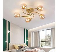 Lustre Boule en Verre Nordique, plafonnier Spoutnik 5 lumières en métal Noir/doré, Suspension Branches Milieu du siècle, luminaire Semi-encastré Contemporain pour Chambre à Coucher