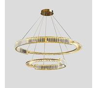 Lustre Circulaire de Luxe en Cristal et éclairage LED, Design Haut de Gamme avec Source Tricolore, idéal pour Le Salon, la Chambre ou la Salle à Manger, Couleur Or, 60 + 80 cm.