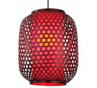 Lustre Classique en Bambou, éclairage d'ambiance Unique pour Salle à Manger de Campagne, Abat-Jour en Osier, Suspension rétro en PVC Rouge, Convient pour Cuisine, Chambre à Coucher, Salon