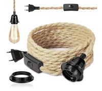 Lustre Corde de Chanvre Câble 4.5m, Douille E27 Interrupteur avec Fil Cable Ampoule, DIY Suspension Luminaire Lampe Créative Lumière Pendante Industrielle, pour Maison, Chambre, Bar