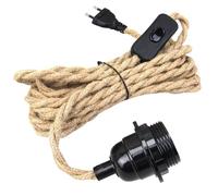 Lustre Corde de Chanvre Câble 4.5m, Douille Interrupteur avec Fil Cable Ampoule, DIY Suspension Luminaire Lampe Créative Lumière