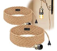 Lustre Corde de Chanvre de 2 Mètres, 2 Pièces Tête Unique Suspendue Câble de Lumière Corde E27 Prise, Vintage Lustre Corde Chanvre avec Prise Interrupteur, DIY Lampe Suspension pour Maison Chambre