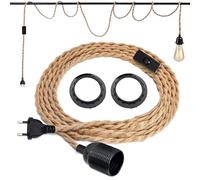 Lustre Corde de Chanvre de 3 Mètres - Tête Unique Suspendue Câble de Lumière Corde E27 Prise, Vintage Lustre Corde Chanvre avec Prise Interrupteur, DIY Lampe Suspension pour Maison Chambre Bar