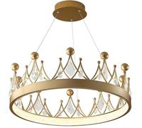 Lustre couronne de princesse doré pour chambre de fille, LED à intensité variable, moderne, cristal, style milieu du siècle, luminaire suspendu pour chambre d'enfant, crèche, jardin d'enfants, salon