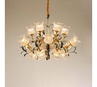 Lustre créatif à fleurs françaises - Éclairage LED pour salon, salle à manger, chambre à coucher, studio, villa - Décoration d'intérieur élégante (D 18 lumières)