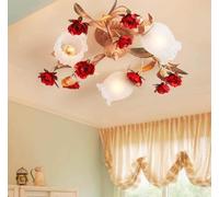 Lustre Créatif Romantique à Décor Rose en 3/6 Bras Euro Style Floral Encastré Plafonnier Luminaire pour Chambre à Coucher Cuisine Salle à Manger Plafonnier, 3 Head