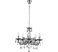 Lustre cristal suspension 5 flammes suspension salon, décor acrylique chrome, 5x E14, DxH 44x128 cm