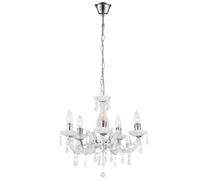 Lustre cristaux blanc suspension lampe suspension 5 flammes lampe cristal chrome, rideaux cristal, 5x E14, DxH 44x128 cm