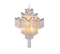 Lustre d'art argenté de Conception Italienne, chaîne de Conception Technique, chaîne en Aluminium à Pampilles, Magnifique éclairage de Lustre (Couleur de l'abat-Jour : Lampe Suspendue Taille :