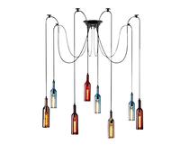 Lustre de bouteille de vin Lampe suspendue de bouteille en verre 8 têtes Éclairage de plafond d'îlot de cuisine Couleur Rouge Lustre de bouteille de vin Industriel réglable Lampe de salon de salle