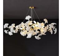 Lustre De Mode Lustre Branche Moderne Lustre en Céramique D’Or Lustres à Feuille De Ginkgo en Laiton Lustre Rectangulaire à 5 Lumières De Luxe Grand Luminaire Suspendu De Luxe pour Salle à