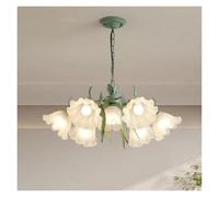Lustre de Plafond à Fleurs Vertes Nordiques pour Salon, Chambre à Coucher, Villa, Lampe à Fleurs Pastorale française, Lampe à Suspension en Fer pour Restaurant,(7heads)
