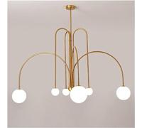 Lustre de plafond LED moderne en forme de globe en verre du milieu du siècle, 6 lumières, compatible avec le salon, lampe suspendue dorée, lampe Spoutnik linéaire noire arquée, compatible avec la