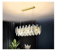 Lustre de Plafond Moderne en Cristal Gris fumé Rond/Ovale Tout en Laiton pour Salon, Salle à Manger, décoration d'éclairage Domestique, éclairage Moderne(L80CM)