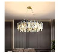 Lustre de Plafond Moderne en Cristal Gris fumé Rond/Ovale Tout en Laiton pour Salon, Salle à Manger, décoration d'éclairage Domestique, éclairage Moderne(80CM)