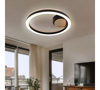 Lustre De Salle À Manger Lampe De Plafond Ronde LED Blanc Chaud Effet Bois Noir