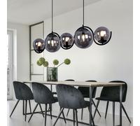 Lampe suspendue boules fumée lampe de salle à manger 5 ampoules lampe suspendue noire, 5x douilles E14, LxlxH 100x20x120 cm
