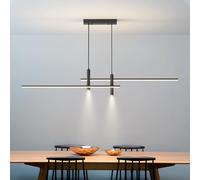 Lustre de salle à manger noir moderne, suspension linéaire pour îlot de cuisine, lampe suspendue à LED à intensité variable, éclairage suspendu contemporain à longue bande dorée pour restaurant,