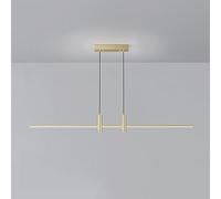 Lustre de salle à manger noir moderne, suspension linéaire pour îlot de cuisine, lampe suspendue à LED à intensité variable, éclairage suspendu contemporain à longue bande dorée pour restaurant,
