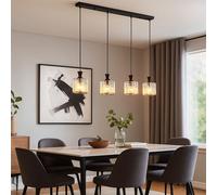 Lustre De Salle À Manger Suspendu Noir 4-Flamme E27 Cristal L 86 Cm