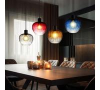 Lustre De Salle À Manger Suspension 4X E27 Verre Multicolore Métal Noir Rétro