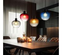 Lustre De Salle À Manger Suspension 4X E27 Verre Multicolore Métal Noir Rétro