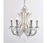 Lustre de Salon Simple en Fer Blanc français, Lustre de Campagne américaine, Salon Bar café Club, Chambre d'enfant Lampe en Cristal-rétro pour Faire du Vieux Blanc 40 * 50 cm