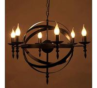 Lustre De Style Château Européen 55 X 50Cm Bougie Médiévale Ronde En Fer Forgé Plafonniers 6-Lumières E14 Bougie Suspendues Pour Le Salon De L'îlot De Cuisine HGCHH