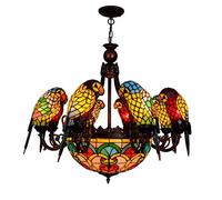 Lustre de style vintage Style européen créatif classique perroquet oiseau lampe décorative Tiffany verre coloré salon salle à manger chambre lustre café rouge bronze support lampe bar salle à manger