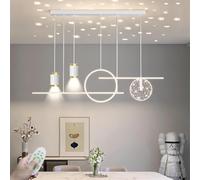 Lustre De Table à Manger Moderne à Intensité Variable LED Chic Suspension Lampe Suspendue Blanche Réglable en Hauteur 41w avec Télécommande Lustres Salon Salle à Manger CU, White