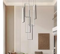 Lustre D'Escalier,Lustres Led RéGlable En Hauteur,Gradation Continue Escalier Longue Suspension Lampe,Long Lustre Moderne Noir Pour EntréE Pour Hall D'EntréE Salon Duplex Villa HôTel 6 LumièRes