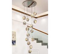 Lustre d'escalier moderne à 15 boules de verre Plafonnier en cristal de gypsophile Long et grand abat-jour suspendu Appliquer pour les escaliers, le couloir, le salon, le bâtiment en duplex, la