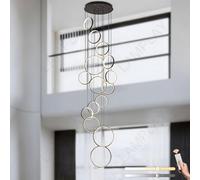 Lustre d'escalier Moderne à LED, Suspension réglable à 15 Anneaux, intensité Variable avec télécommande, température de Couleur 3000K-6000K, idéal pour Les Hauts plafonds, Les entrées, Les c