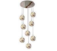 Lustre d'escalier moderne de grande taille, 8/10/12/15/18 lumières LED, idéal pour une villa, avec boule en verre gris fumé et base en acier inoxydable. Suspension moderne pour cage d'escalier (8 lum