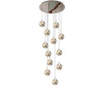 Lustre d'escalier moderne de grande taille, lustres d'escalier à LED 8/10/12/15/18 lumières pour villa, base en acier inoxydable avec boule de verre gris fumé, éclairage suspendu moderne pour cage d