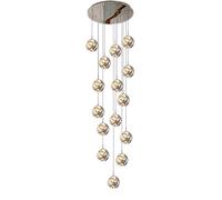Lustre d'escalier moderne de grande taille, lustres d'escalier à LED 8/10/12/15/18 lumières pour villa, base en acier inoxydable avec boule de verre gris fumé, éclairage suspendu moderne pour cage d