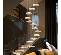 Lustre d'escalier Moderne doré avec télécommande et Hauteur réglable de 400 cm - Base en Acier Inoxydable, plafonnier LED Lotus en Acrylique à intensité Variable pour Villa, escalier, entrée