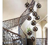 Lustre d'escalier Moderne et Minimaliste avec 10 Boules de Verre, Suspension Longue pour immeuble Duplex, Grand Lustre pour Salon, Villa, 40 x 200 cm (Gris)