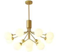 Lustre doré avec Globe en Verre givré Blanc, lumière G9 Incluse, plafonnier réglable pour Salle à Manger et Cuisine - Doré. 9 lumière