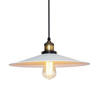 Lustre E27 Métal Suspension Abat-jour Luminaire, Retro Plafonnier Edison Lampe éclairage pour Cuisine, Salle à manger, Salon, Chambre,Loft,Blanc (36cm)